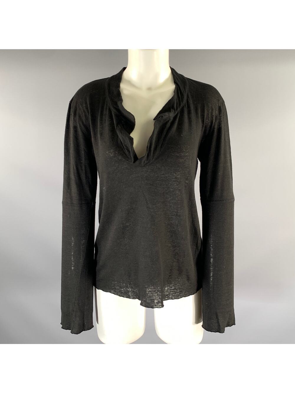 KRISTENSEN DU NORD Size 2 Black Linen Buttonless Henley Pullover